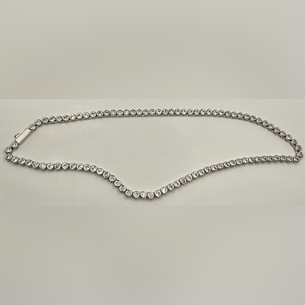 New white Gold Plated Bezel CZ Tennis Necklace | 16.5” Sparkly Choker - Picture 7 of 7